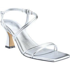 Marc Fisher Womens Davia Silver Leather Spool Heel Slingback Sandals Size 8 M